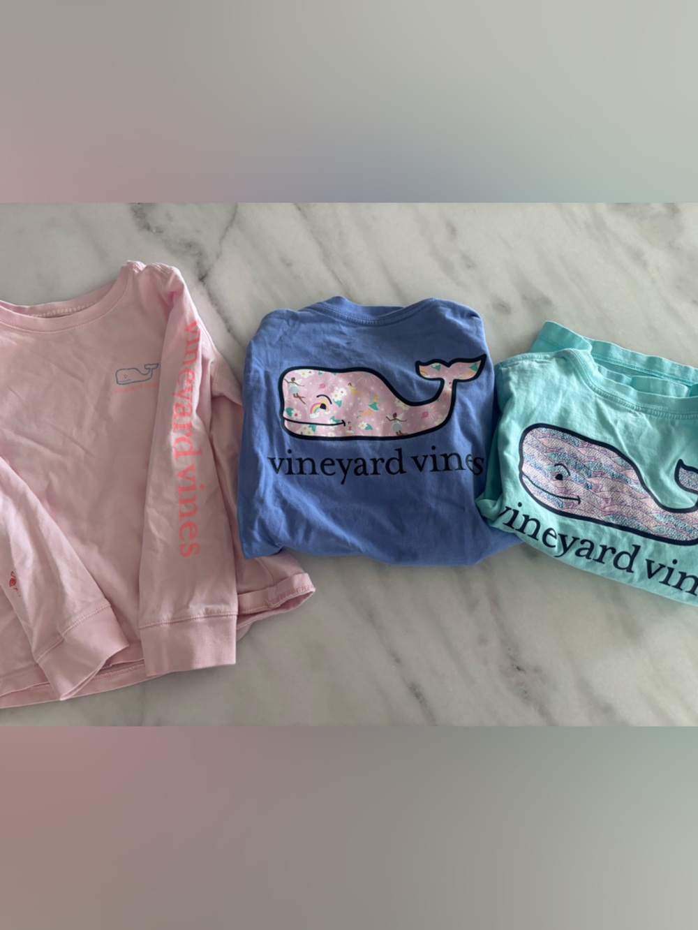 Vineyard Vines Kids Pink, Blue & Mint Whale 4T Tops - 3 Pack